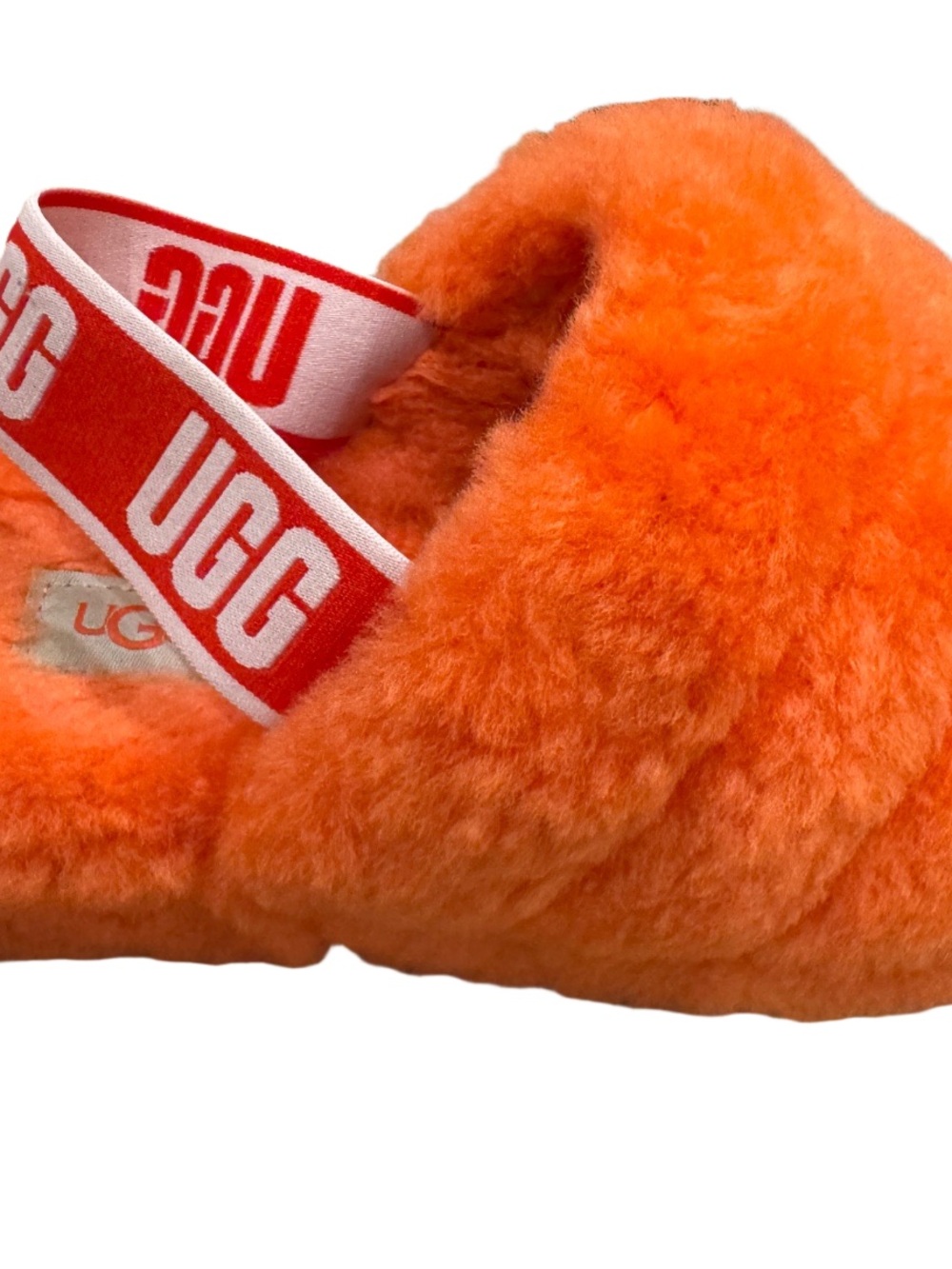 UGG Fluff Slide Mule in Bright Orange Shearling - Picture 7 of 10